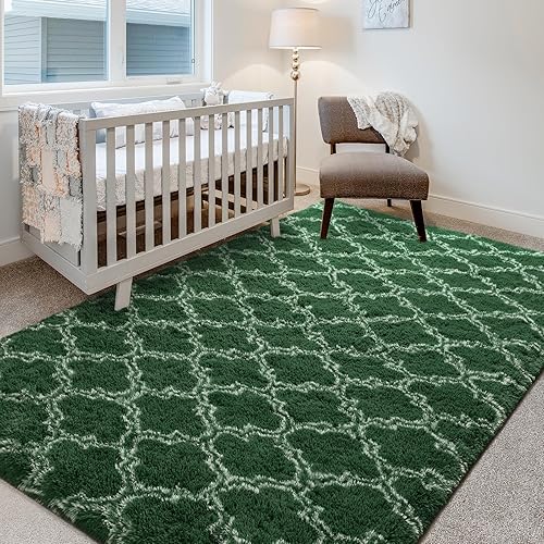 Miniatura 3 de Hutha Alfombras geométricas grandes de 6 x 9 pulgadas para sala de estar, alfombra moderna súper suave verde para dormitorio, alfombra marroquí de