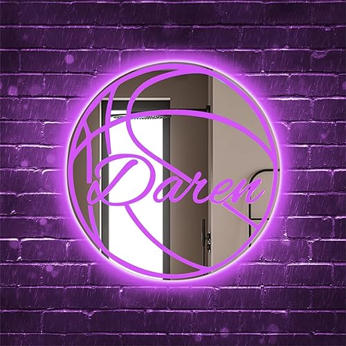 Miniatura 2 de Espejo de baloncesto personalizado con nombre, luz LED con 16 colores, letrero de luces de neón de baloncesto personalizado, letrero de baloncesto