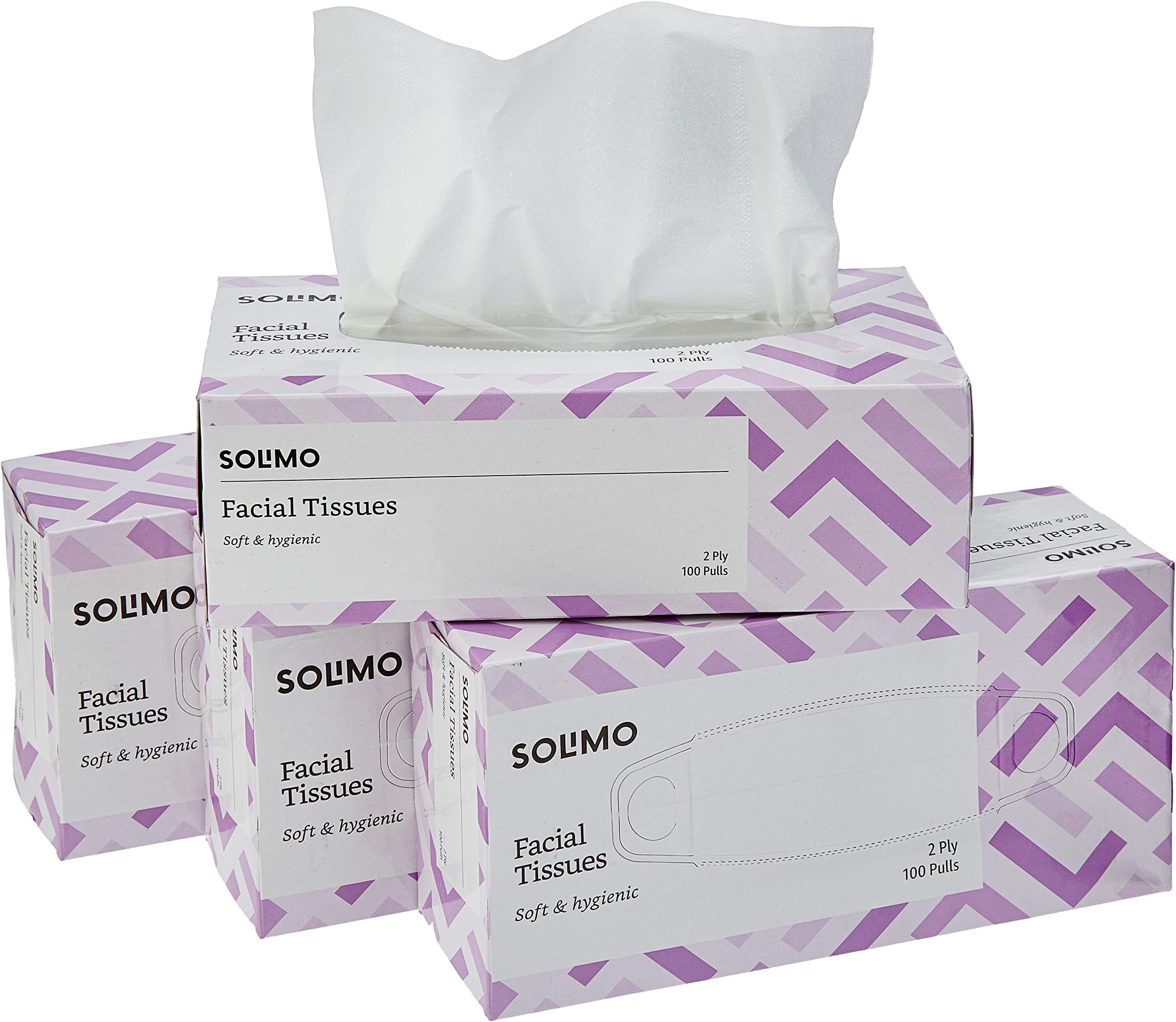 Amazon Brand - Solimo Facial Tissue Box, 2 Ply | 400 Tissue Papers | 100 Pulls x 4 Boxes | Soft & Highly Absorbent Tissues | 100% Natural Virgin Cellulose Fiber
