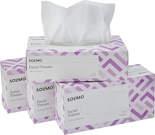 Amazon Brand - Solimo Facial Tissue Box, 2 Ply | 400 Tissue Papers | 100 Pulls x 4 Boxes | Soft &amp; Highly Absorbent Tissues...