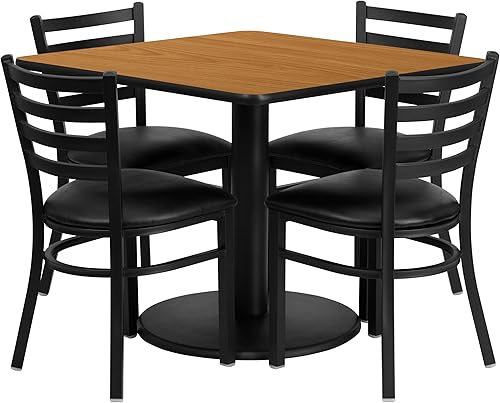 Miniatura 4 de Flash Furniture Jamie - Juego de mesa cuadrada laminada negra de 36 pulgadas con base redonda y 4 sillas de metal con respaldo de escalera, asiento