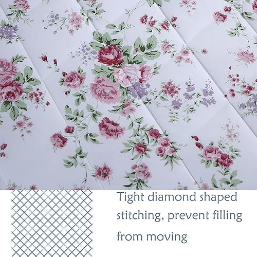 Miniatura 4 de FADFAY Juego de edredón floral rosa tamaño King, edredón de verano floral desgastado 100% tela de algodón con relleno interior de microfibra suave,