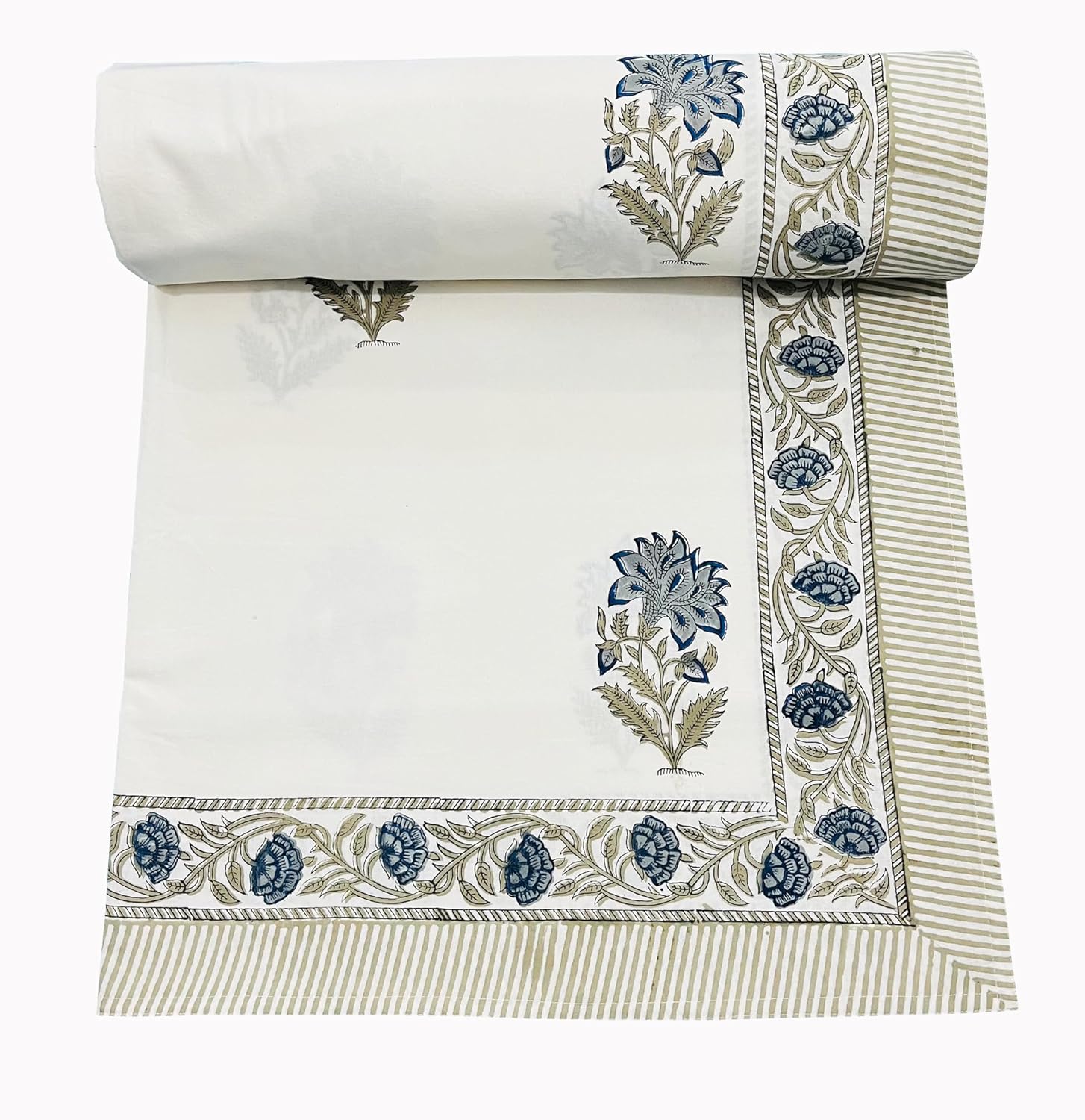 Silk Gram Jaipuri Bedsheet Indian Hand Block Printed 100% Pure Cotton Bedsheet with 2 Pillow Cover Soft Cotton Flat Sheet, Cotton Sheet (King/Queen Size 90x108 Inch)