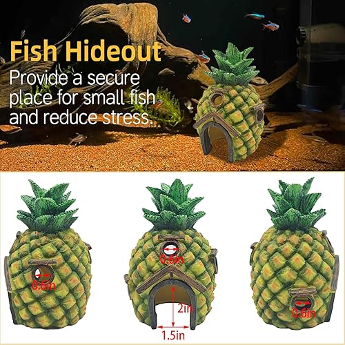 Vista 11 de Tfwadmx Decoraciones de acuario resina piña pecera casa de cangrejo ermitaño escondite cueva refugio decoración paisaje submarino cabaña acuario