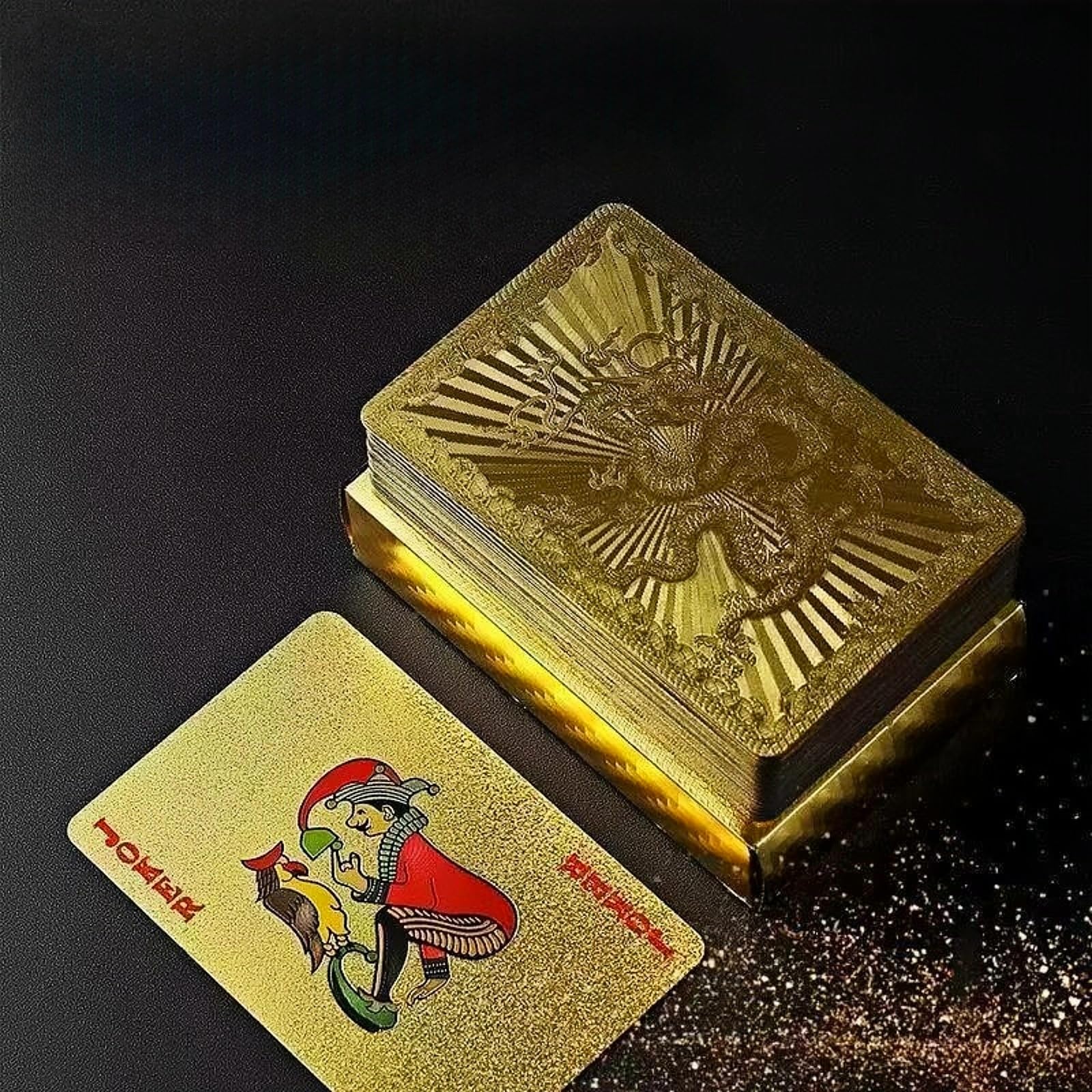 Leimonri Poker Playing Cards, Gold Foil Waterproof Deck of Cards with Gift Box, Magic Poker Cards, Perfect for Party and Game (Classic Edition) Fade-Resistant Poker Cards