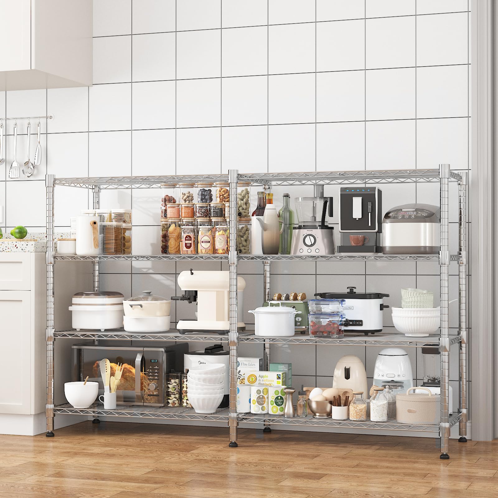 Himimi Estantería de garaje resistente de 4 niveles, 180 x 45 x 152 cm, estantería de alambre de metal ajustable, estante de almacenamiento de gran capacidad para garaje, despensa, cocina, cobertizo