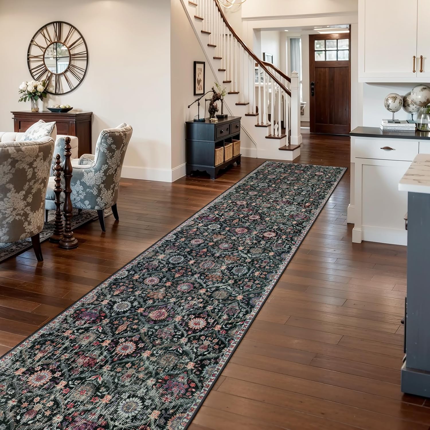 Lahome Moroccan Trellis Washable Runners for Hallways, 2'6''x12' Hallway Runner Rug Non Slip, Ultra-Thin Kitchen Runner Soft Carpet Runner for Bedroom Entryway Bathroom(2.6'x 12',Black) 04-b