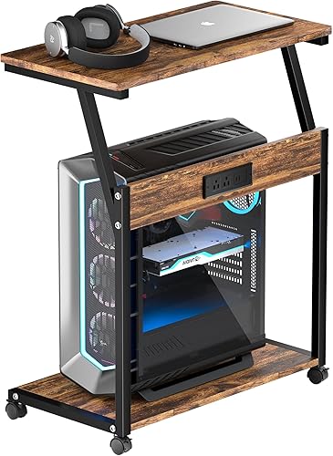Soporte de torre para computadora con ruedas de bloqueo de 360°, carrito de CPU móvil ajustable de 5 alturas, soporte de PC debajo del escritorio