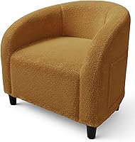 GarveeHome Yellow Boucle Barrel Chair - Furry Sherpa Club Armchair for Living Room, Bedroom, Office - Comfy & Lightweight
