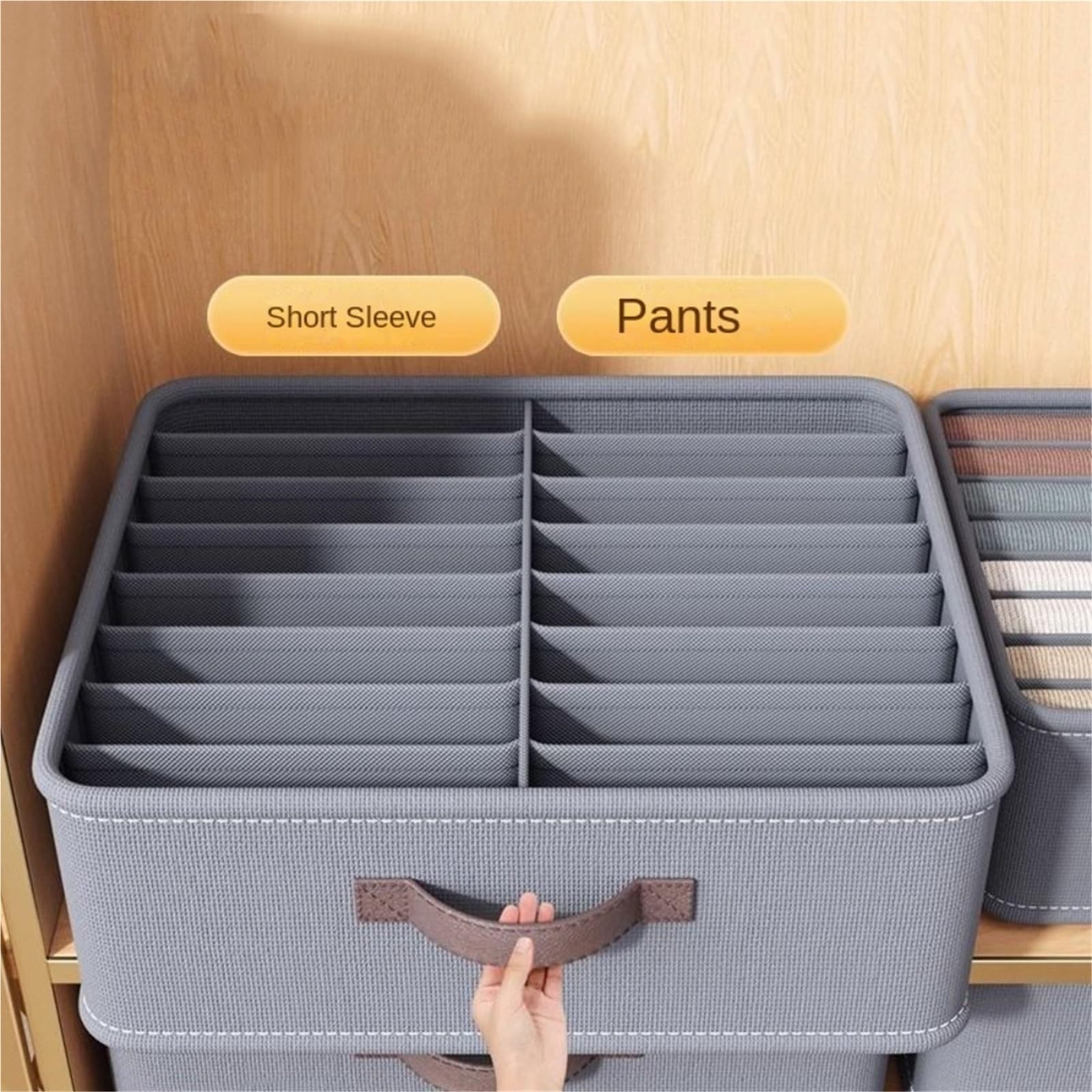 Organizador de almacenamiento de ropa, pantalones, suéteres, camisetas, caja de almacenamiento con tablero de polipropileno, organizador de cajones, caja de almacenamiento para jeans (beige, 16