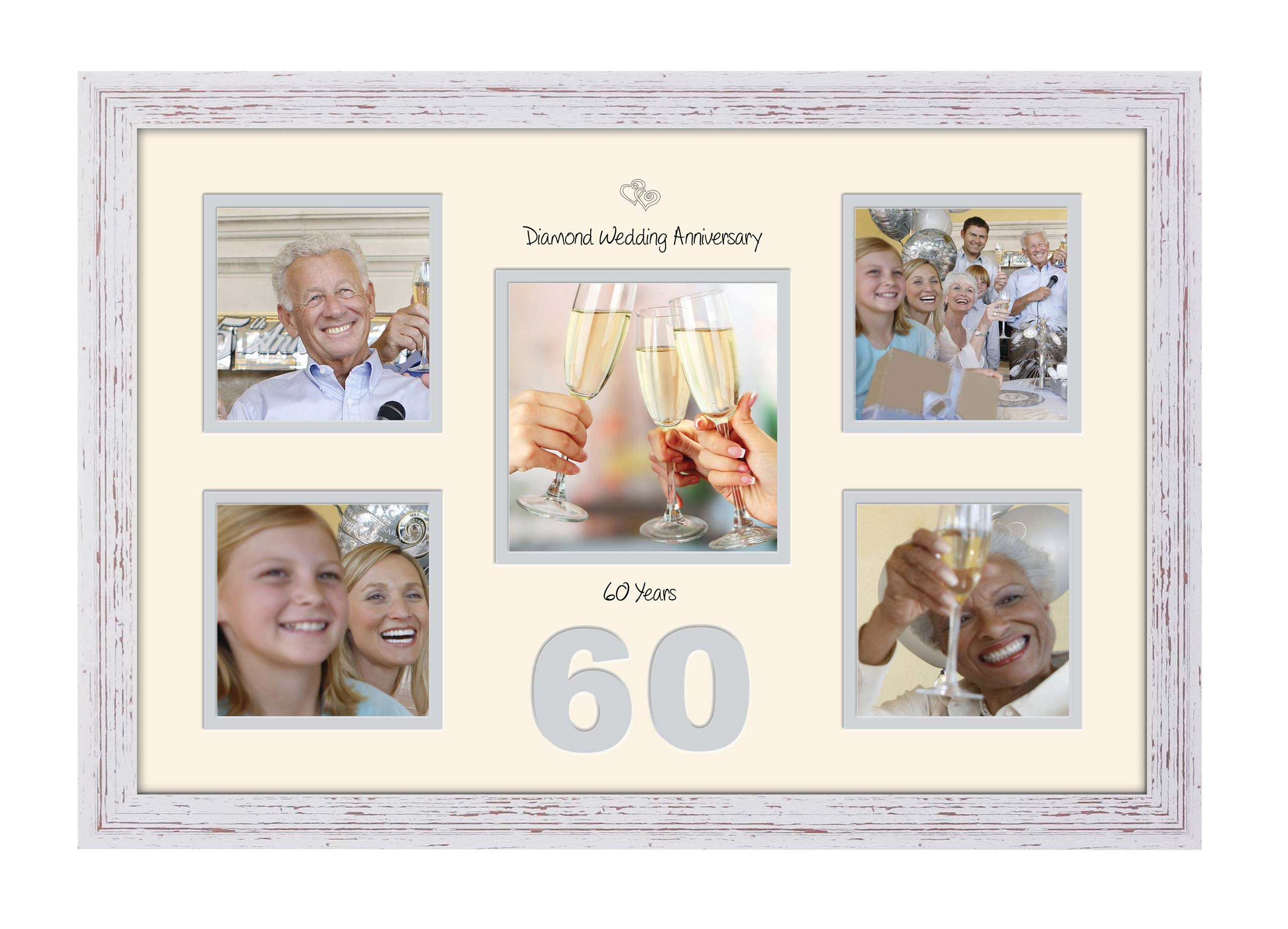 Photos In A Word Shabby Chic Finish Frame Cream Mount Grey Inside 60Th Anniversary Photo Frame Diamond Wedding 4X4 X4 And 5X5 978D (Shabby Chic Finish Frame Cream Mount Grey Inside)