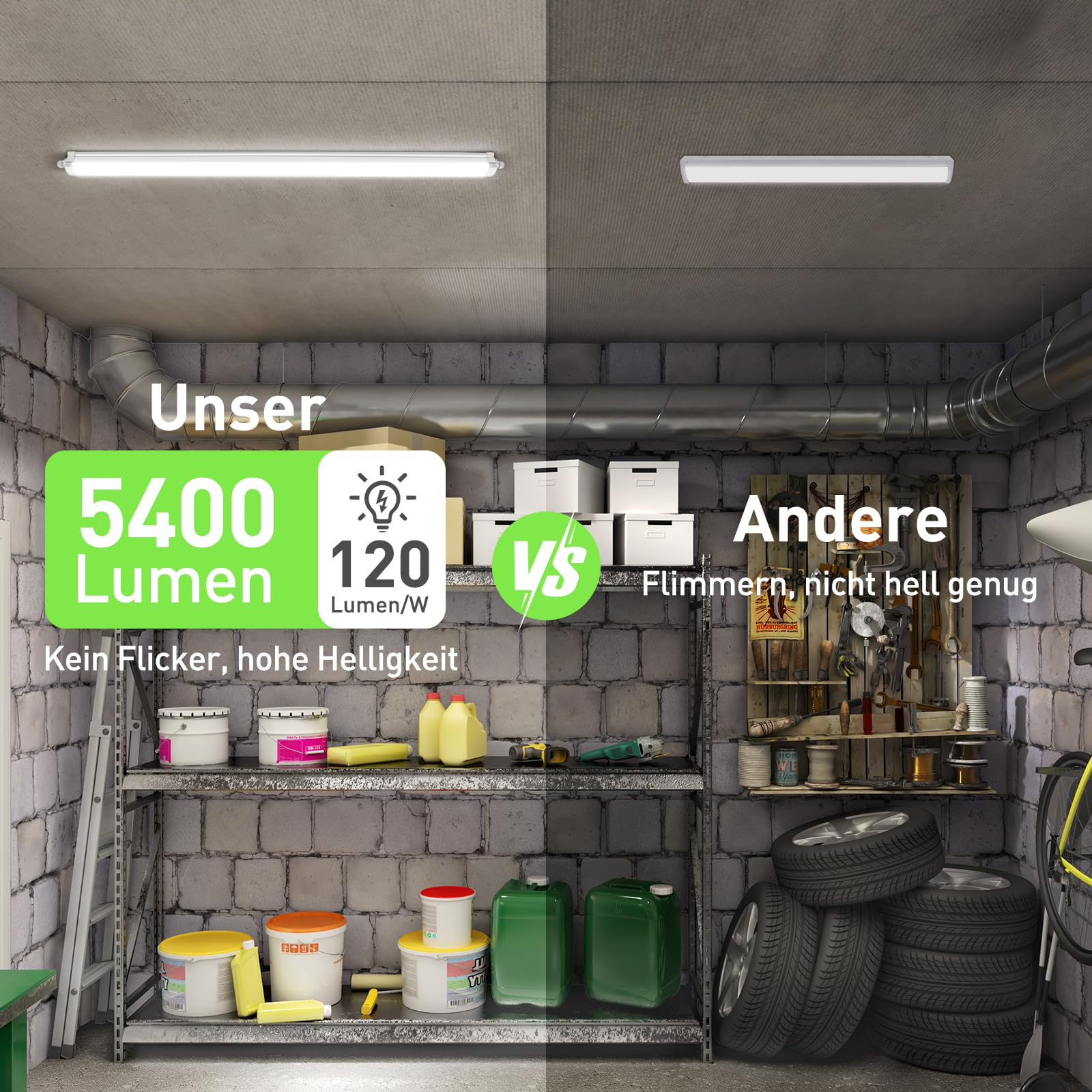 ALUSSO 2 Stück LED Feuchtraumleuchte 150CM,4000K IP65 für Garage