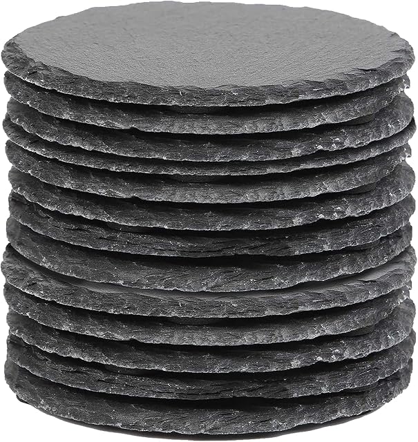 13 Pieces Slate Drink Coasters, GOH DODD 4 Inch Black Stone Coasters Bulk Cup Coaster Set with Anti-Scratch Bottom for Bar Kitchen Home Apartment, Round