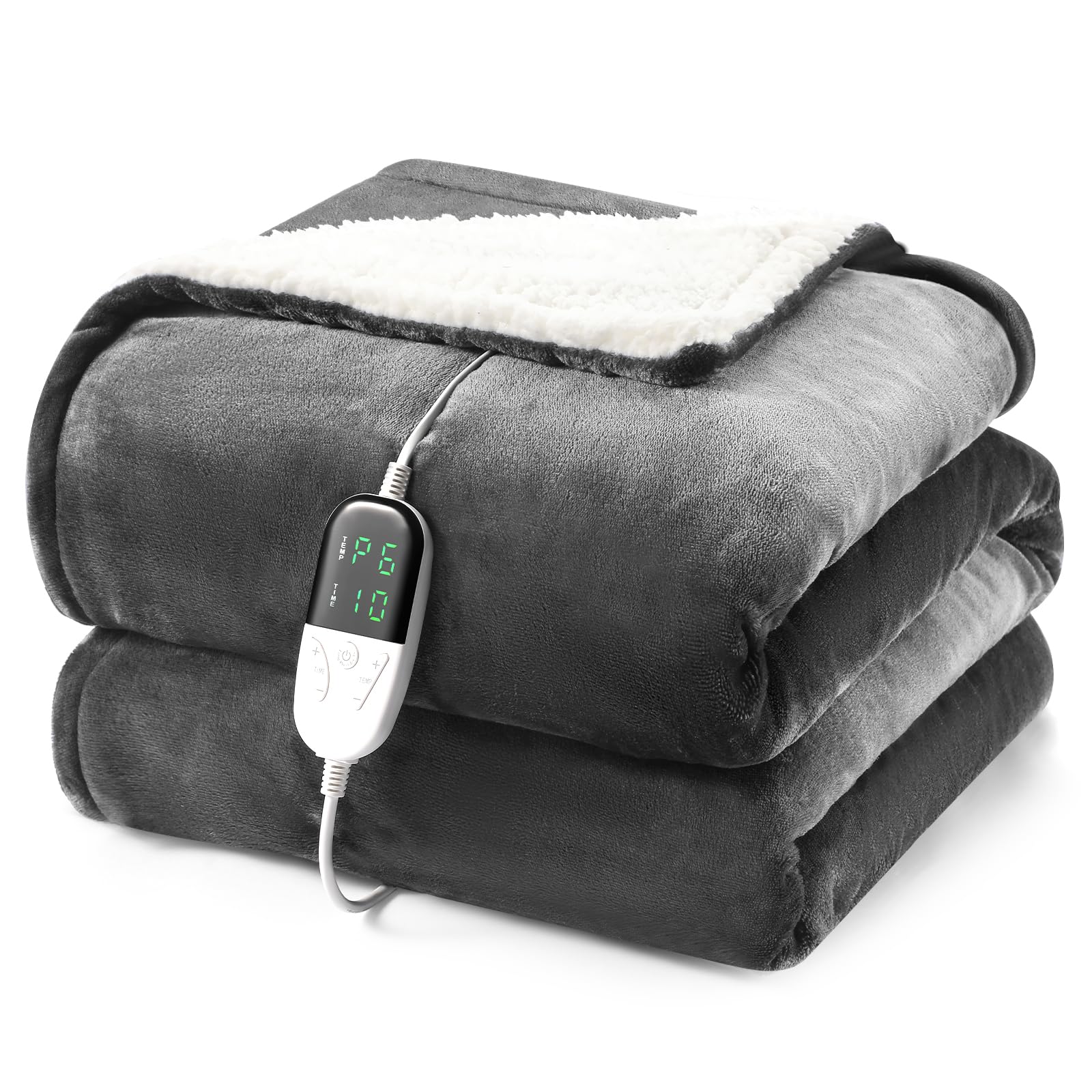 Coperta Termica Elettrica 155x180cm 6 Livelli di Riscaldamento,Timer 10H | Spegnimento Automatico Della Coperta Elettrica -con Telecomando Digitale,Lavabile in Lavatrice,Plaid Riscaldabile Grigio