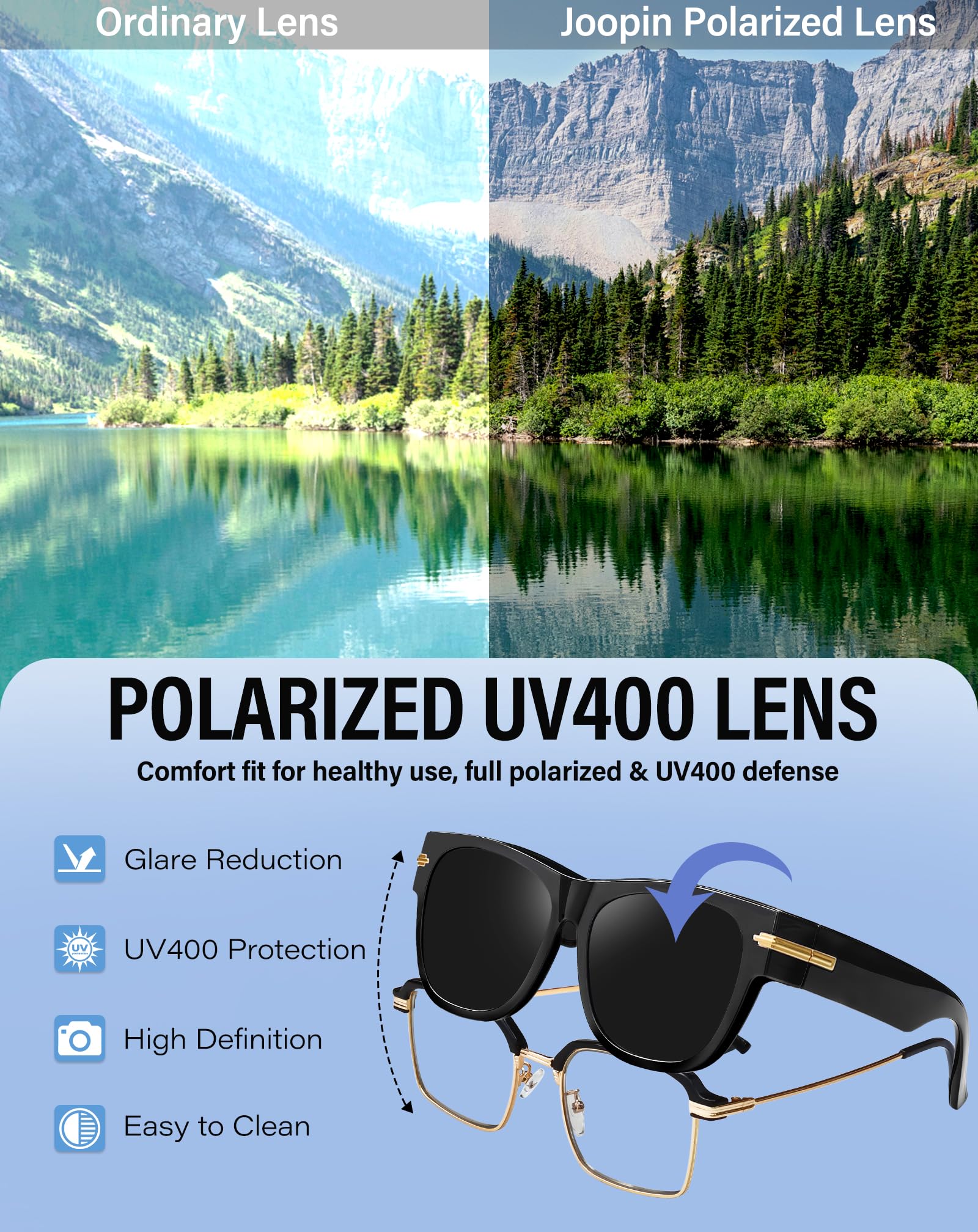 Joopin Surlunettes de Soleil Polarisées pour Femme et Homme, Lunettes de Soleil Superposable avec Monture Carrée TR90 pour Conduite UV400