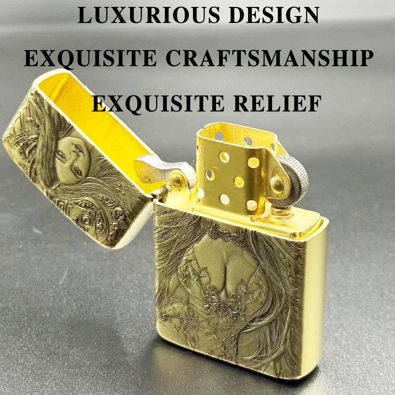 2025 Trench en laiton fait à la main - Briquet double face au kérosène - Molette de meulage à l'ancienne - Briquet à flamme douce - Briquet à rabat - Convient pour une utilisation en intérieur et en