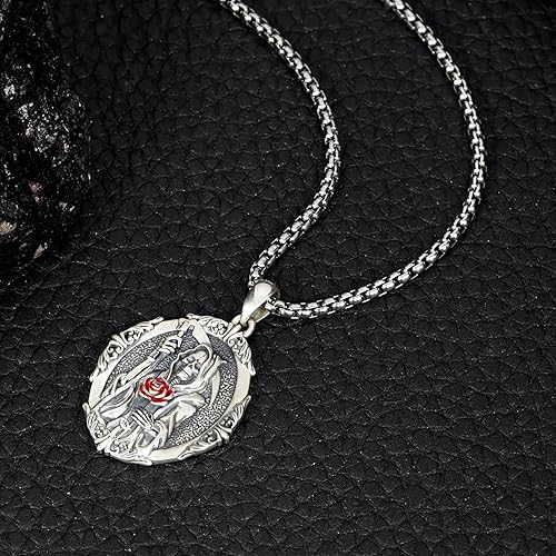 Vista 104 de Collar con colgante de plata de ley 925 con medalla de San Patrón, joyería religiosa para hombres y mujeres, con cadena de acero inoxidable 316L