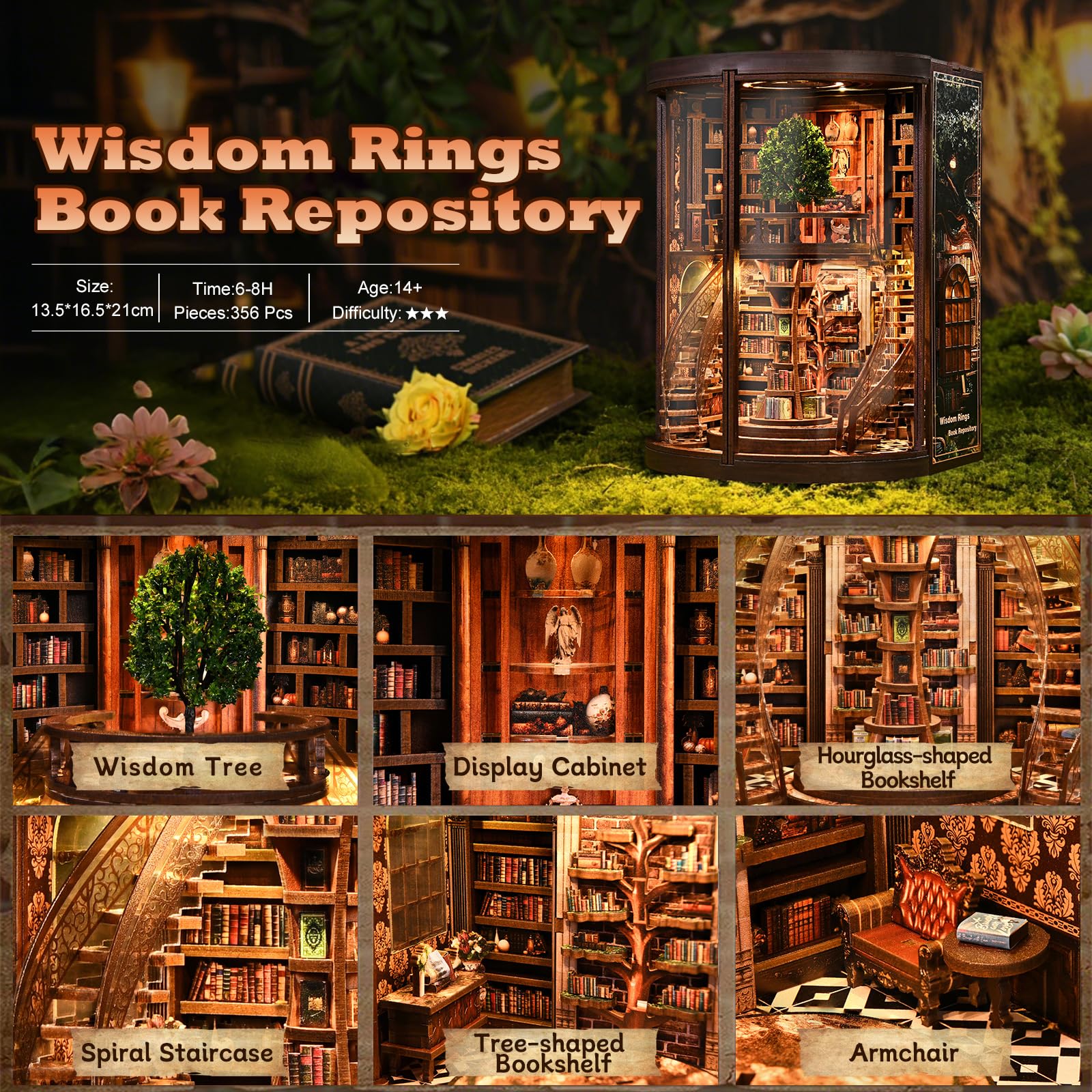 DIY Book Nook Kit - 3D Wooden Puzzle with Lights -3