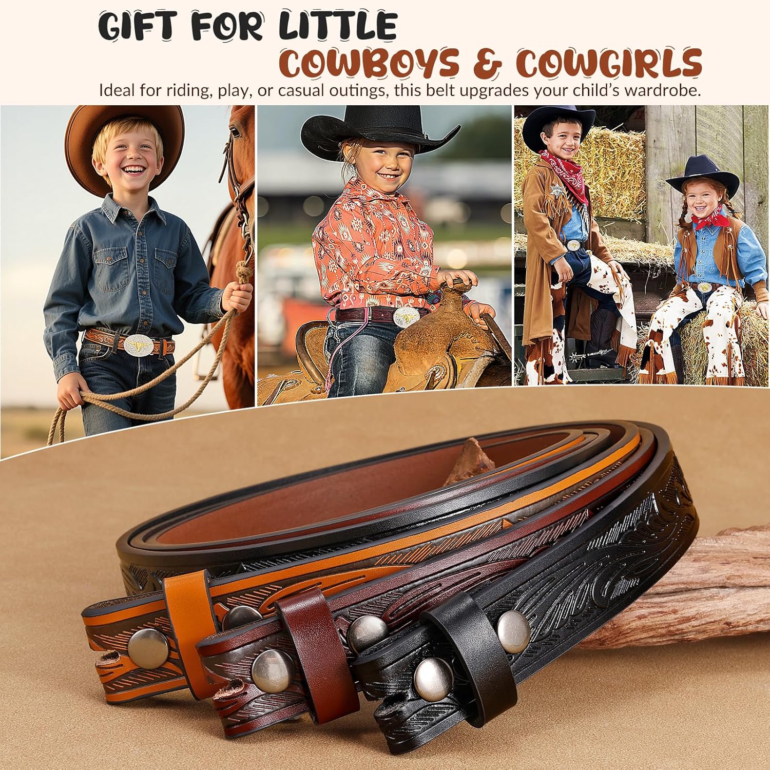 BELTROAD Western Belt Strap for Kids Boys Girls Toddler Genuine Leather Belt Cowgirl Cowboy Kids Western Belts for Jeans Gift - Image 5