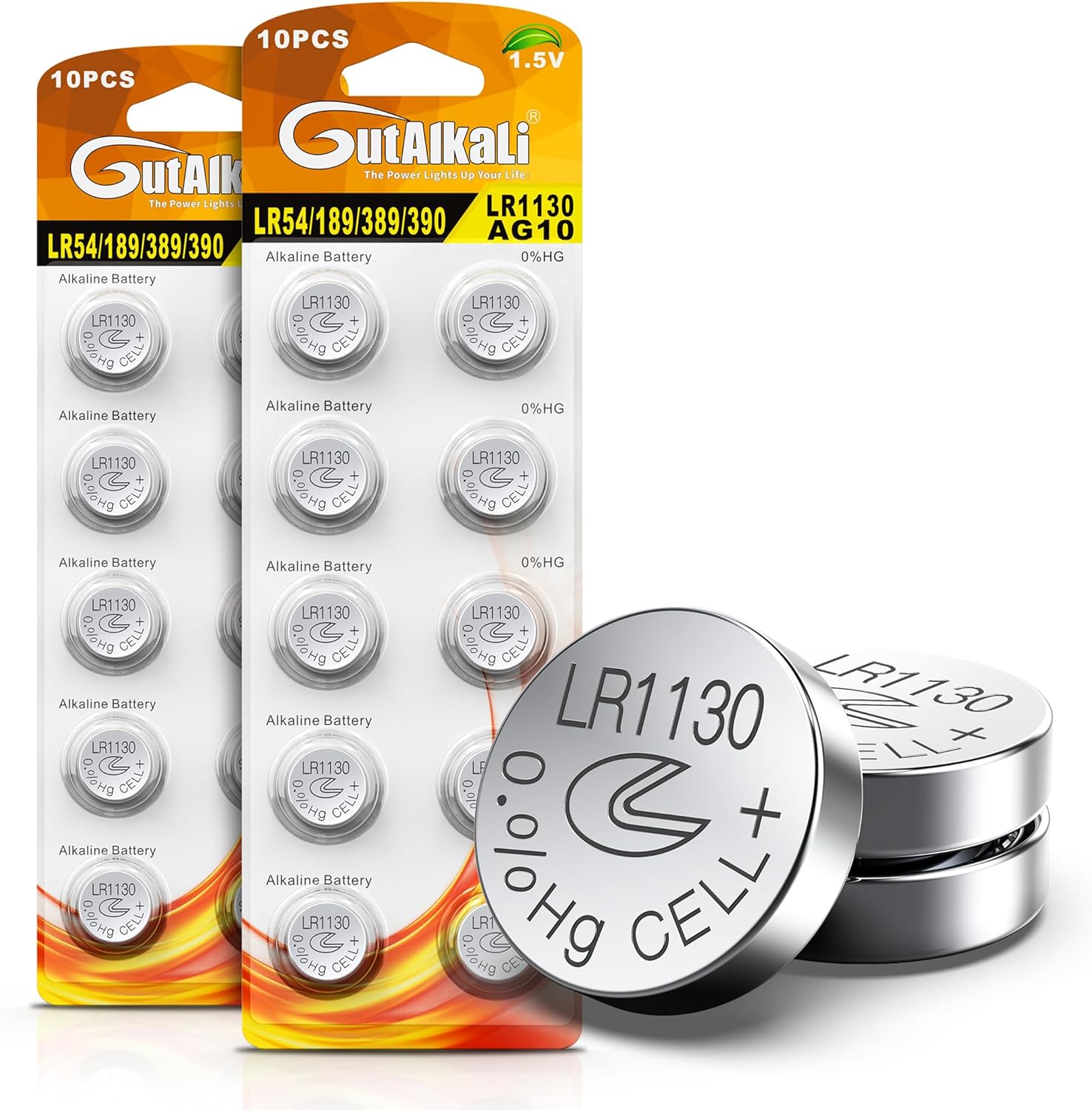 GutAlkaLi 20Pack LR1130 Button Cell Battery, AG10 Alkaline