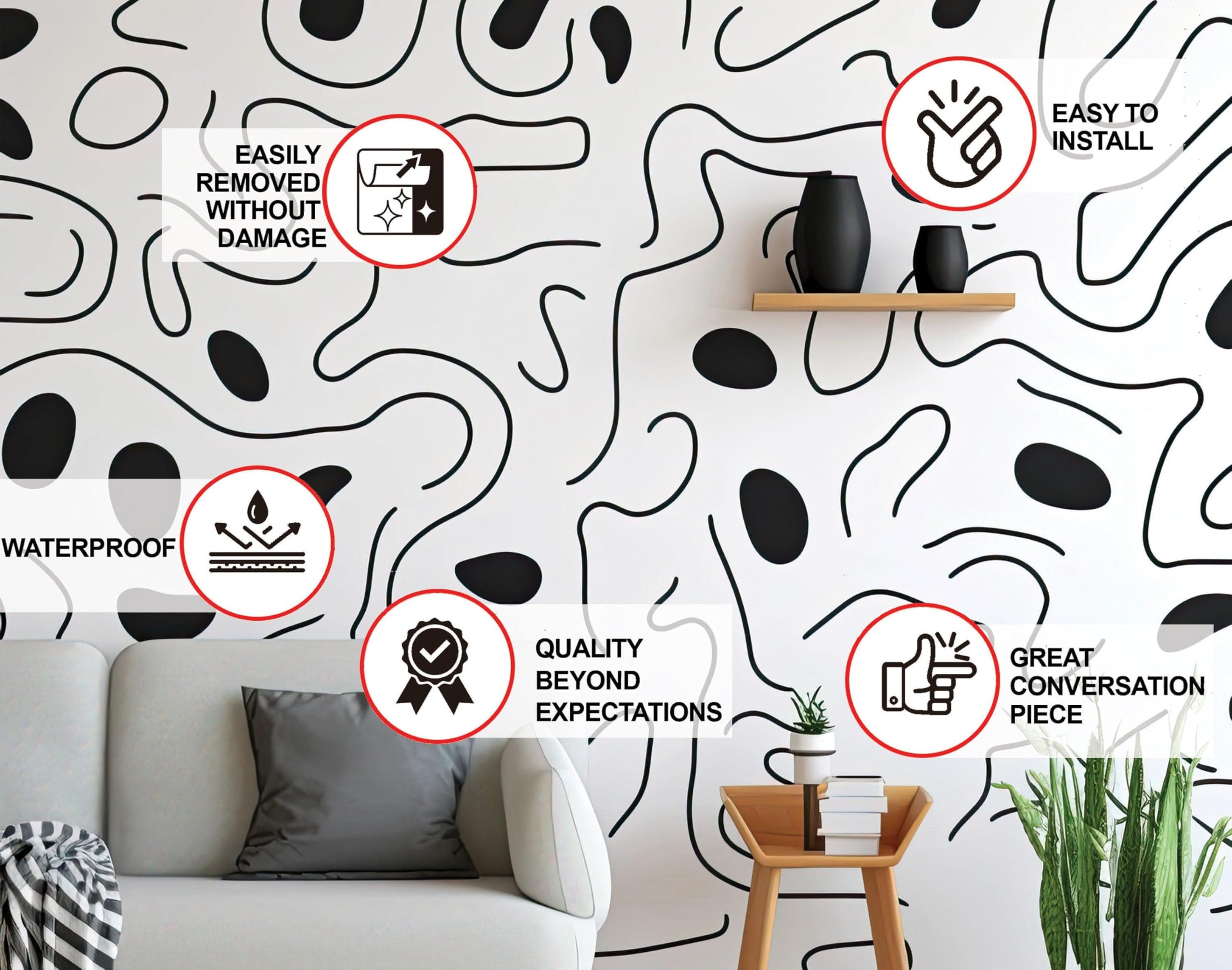 Pegatinas de pared modernas de color negro, calcomanías dinámicas para interiores elegantes, color verde bosque