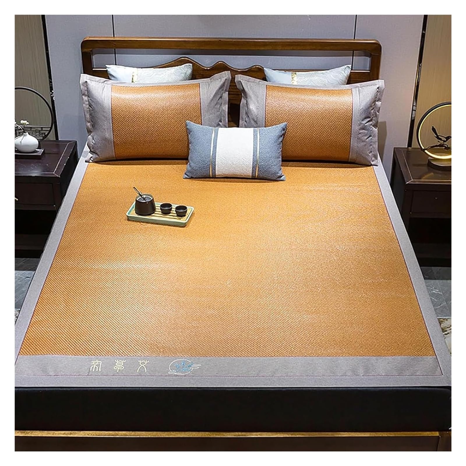 Summer Bamboo Bed Mat, Cooling Bamboo Sleeping Mats, Breathable Floor, Multiple Sizes(200x220cm/78.7x86.6'')