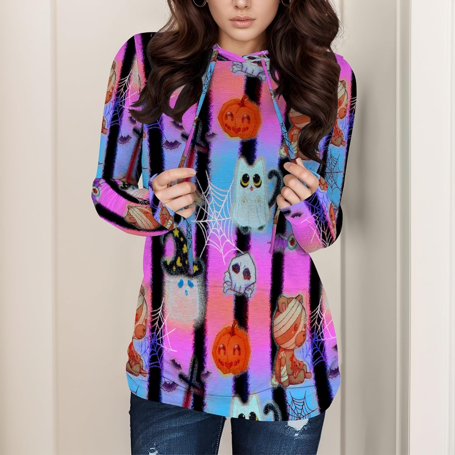 Halloween Sweatshirts For Women Long Sleeve Spooky Graphic Sweatshirts Pumpkin Pullover Halloween Party Club Wear - Image 2