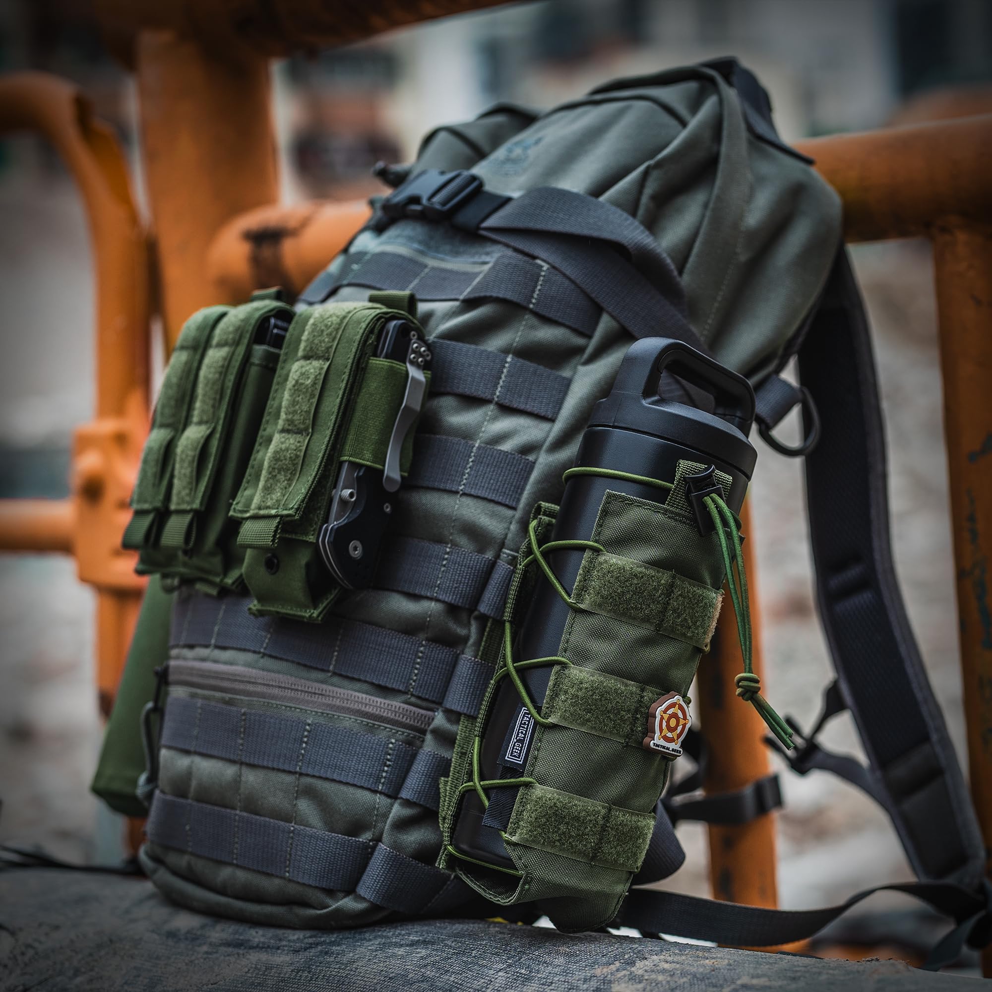 Upgraded Tactical Drawstring MOLLE Water Bottle Holder – Army Green, 1000D Nylon, Fits Standard Bottles - View #2