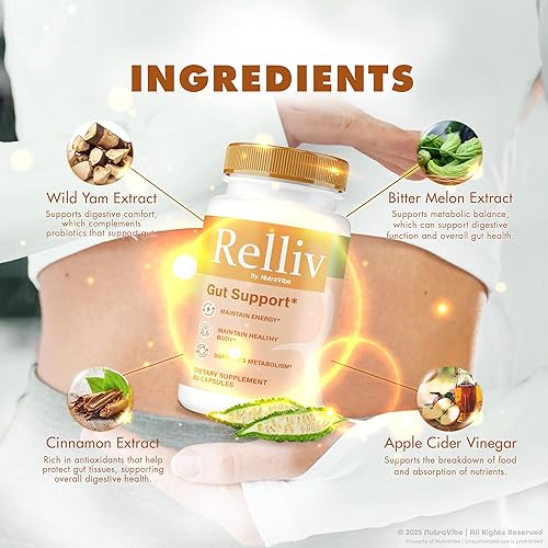 Miniatura 6 de Relliv - Fórmula de apoyo intestinal premium con ingredientes totalmente naturales para ayudar a mantener la salud digestiva y la comodidad,
