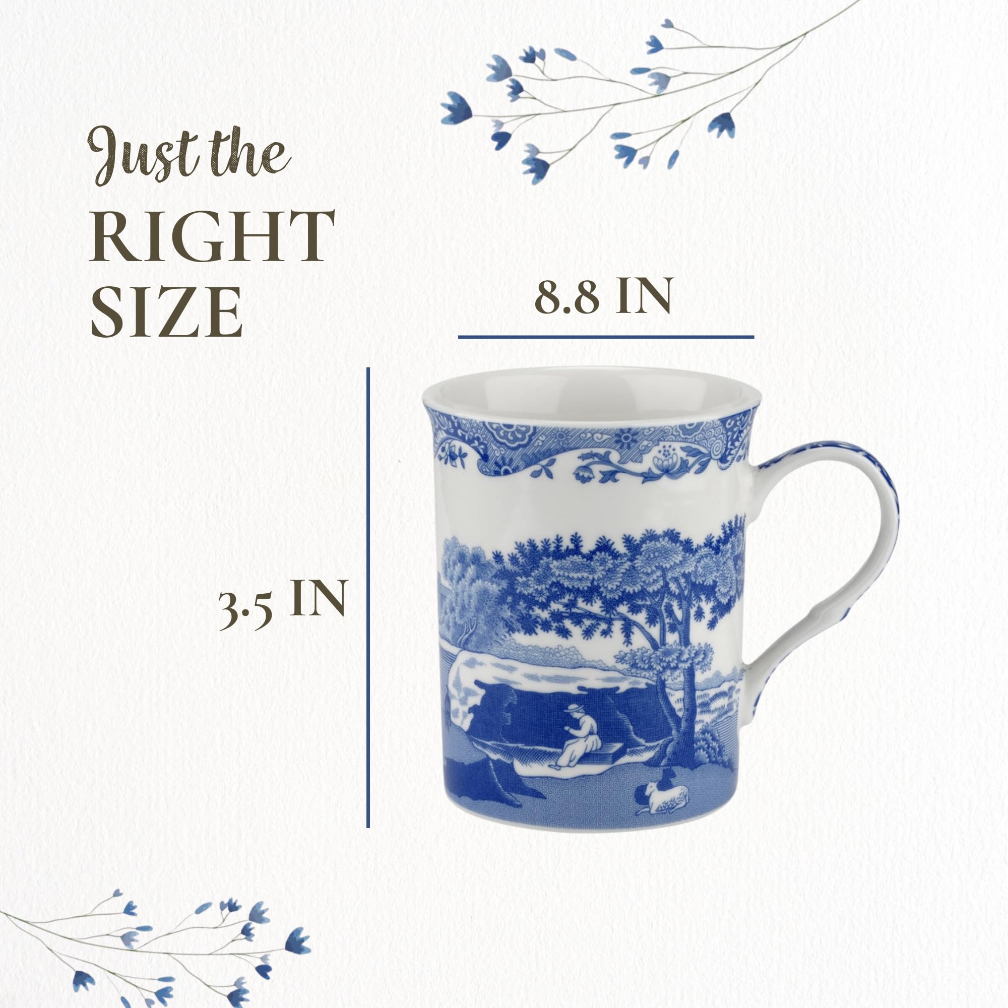 Portmeirion Juego de 4 Tazas, Porcelana, Azul y Blanco, 8.5 x 12 x 10.5 cm, 4
