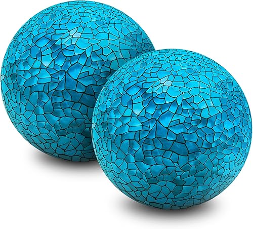 Woration 2 bolas de vidrio decorativas de orbes de mosaico de vidrio azul, decoración de espejo para sala de estar, comedor y mesa de café,