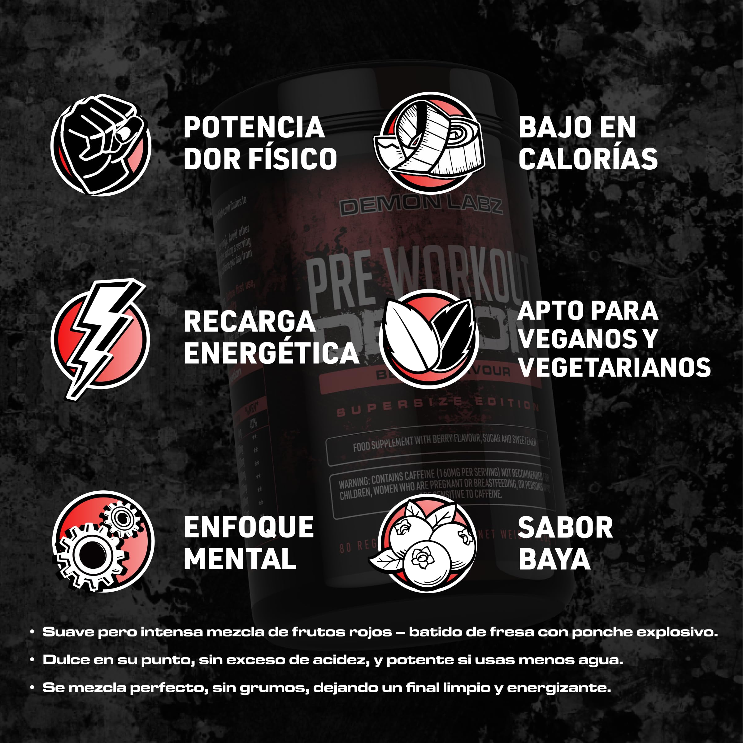 Pre Workout Demon - Pre Entreno con Creatina (Bayas, 720g)