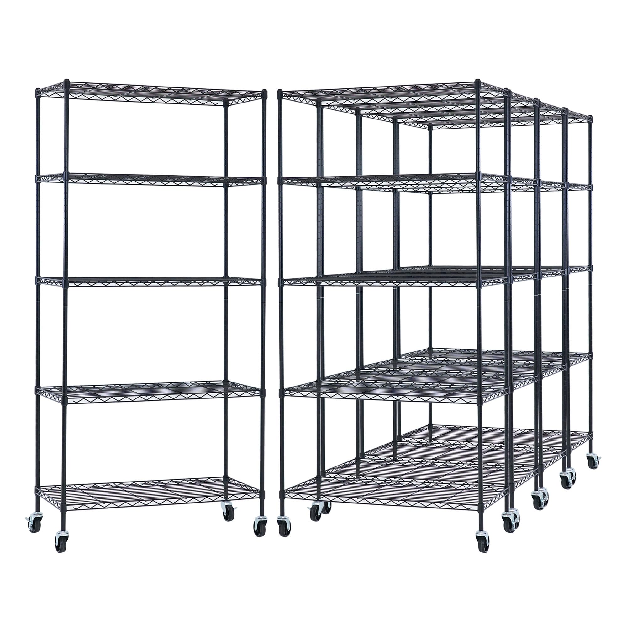 PROREGAL Mega Deal 5 scaffalature in filo metallico HADES con ruote e 5 ripiani in filo metallico HxLxP 180x90x40 cm, portata per ripiano 75 kg Scaffalatura in filo metallico nero