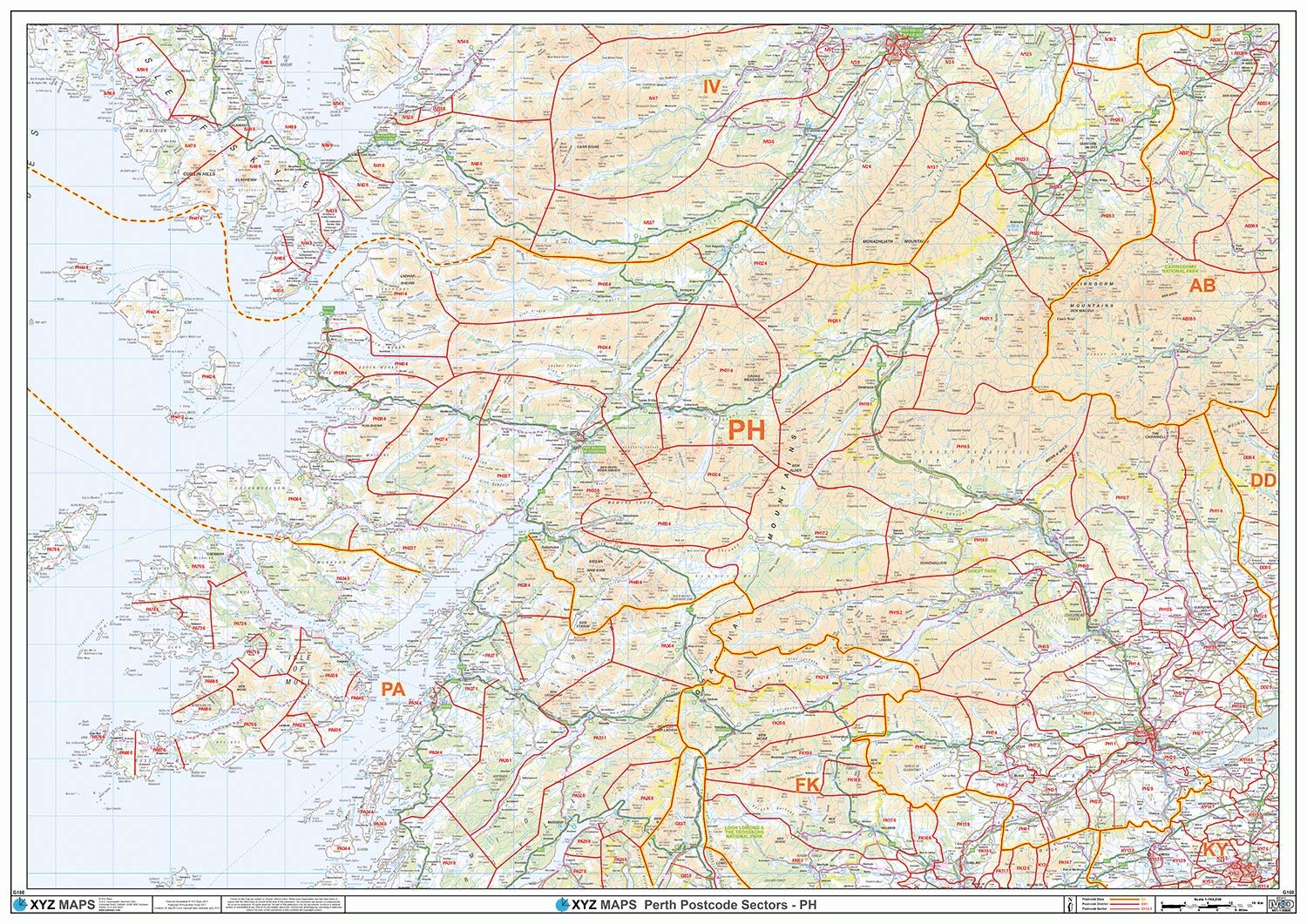 Perth - PH - Postcode Wall Map - Paper