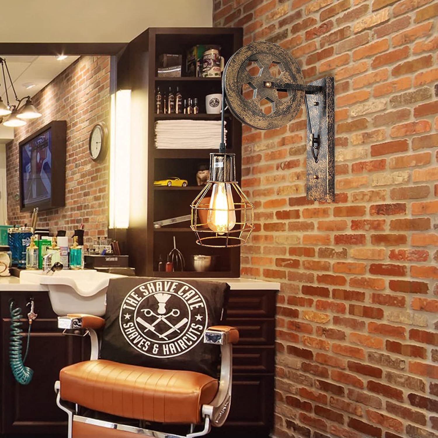 Black Friday Clearance PUZHI HOME Industrial Wall Sconce Pulley Wall Lamp 1-Light Wall Light Fixtures for Indoor Lighting Bathroom Kitchen Living Room-Bronze