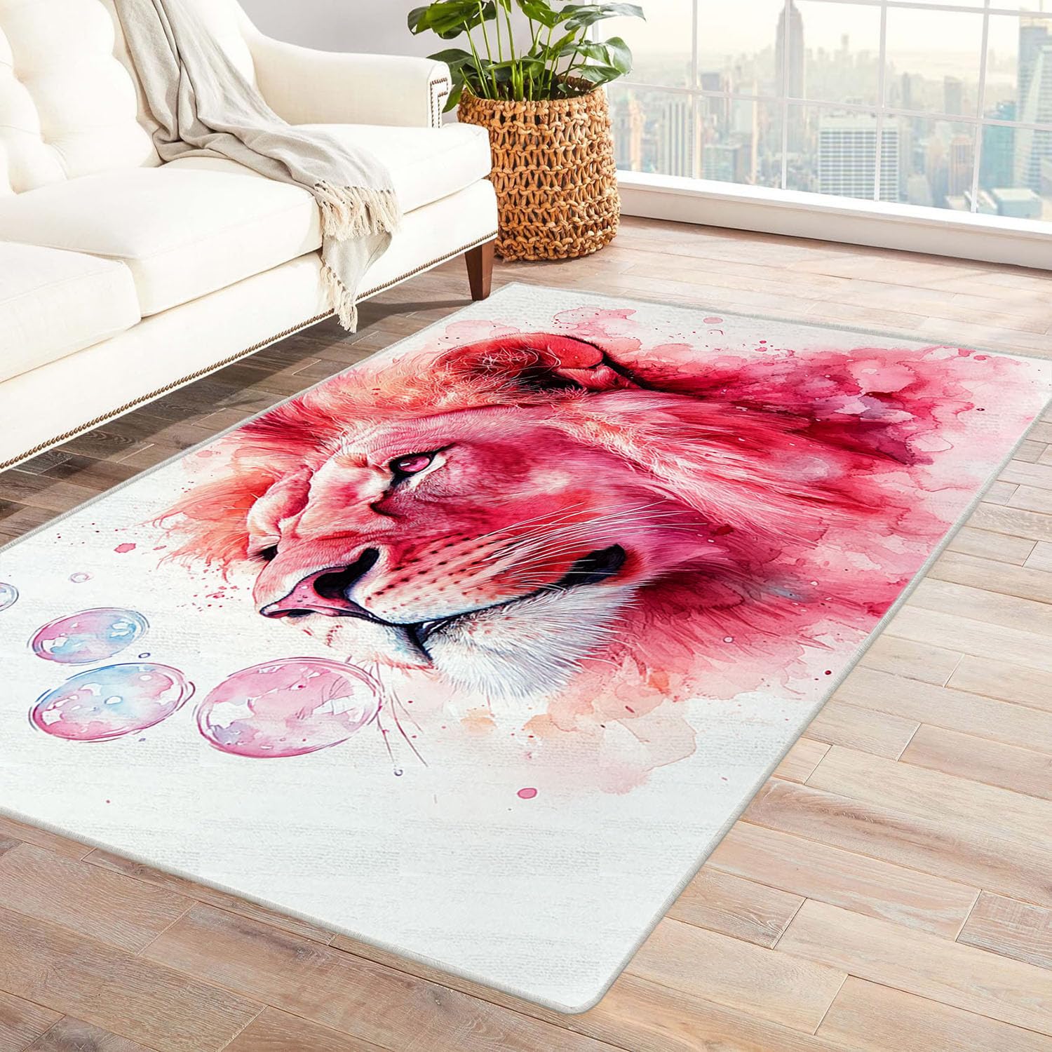 Tapis lion rose 60x90cm en impression 3D mignon pour chambre d'enfant