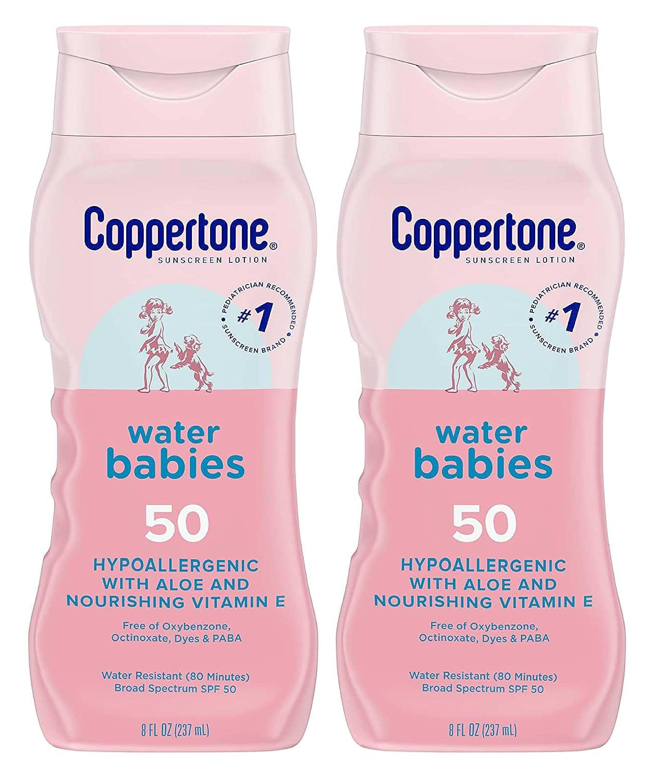 Coppertone Waterbabies Aloe & Vitamin-E Lotion SPF 50, 8 oz, 2-Pack