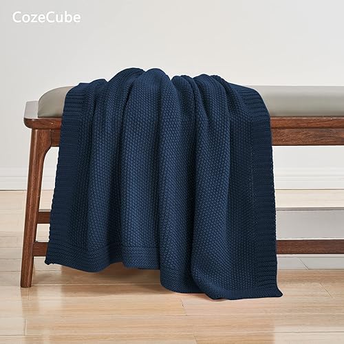 Miniatura 4 de CozeCube Manta azul marino de punto trenzado suave y acogedora para cama, sofá, sala de estar, manta decorativa de Navidad ligera y cálida, 50 x 60