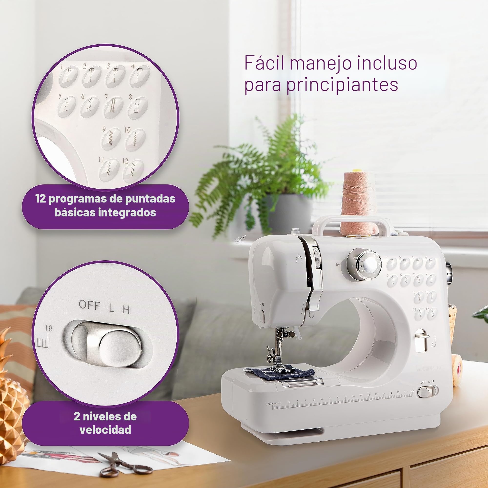 Clatronic Máquina de coser NM 3795 NM 3795 NM NM 3795 NM NM 3795 con 12 patrones de puntada, máquina de coser con función de costura delantera y trasera y 2 velocidades, funciona con baterías o red