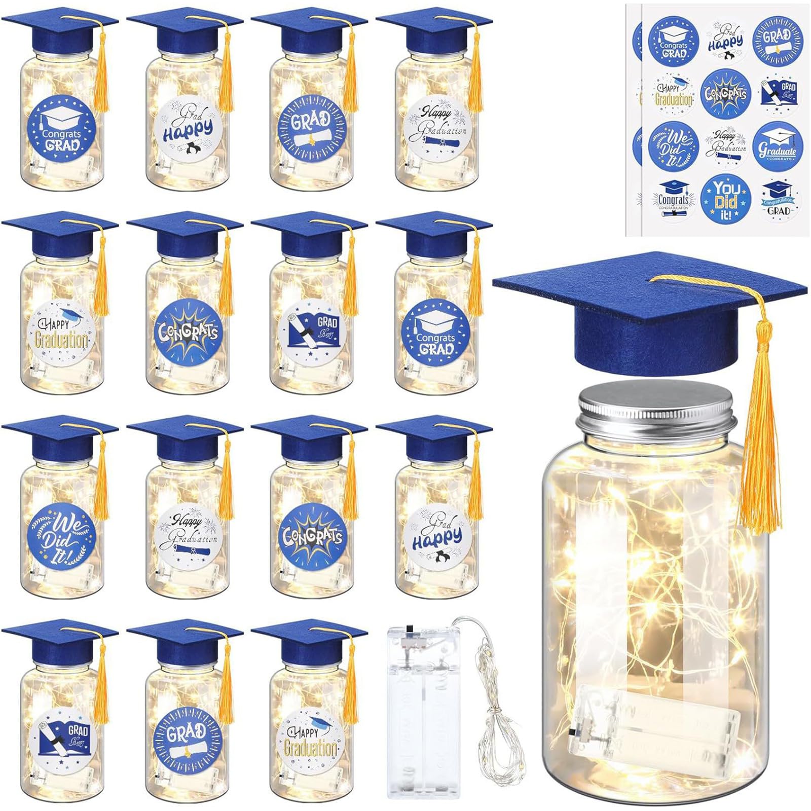 HDOYTXXM 2026 Graduation Centerpieces for Tables Light Up Masons Jar with Cap for College Congrats Grad Party Decors LED Light Up Lighted with Cap Class