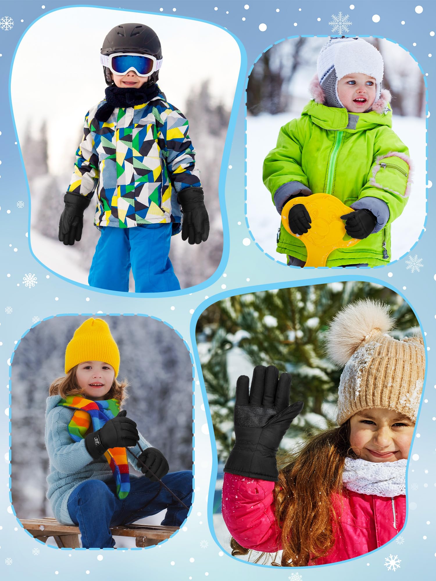 Bencailor 6 paia di guanti invernali per bambini guanti da sci impermeabili ragazzo ragazza caldo neve snowboard guanti per freddo unisex