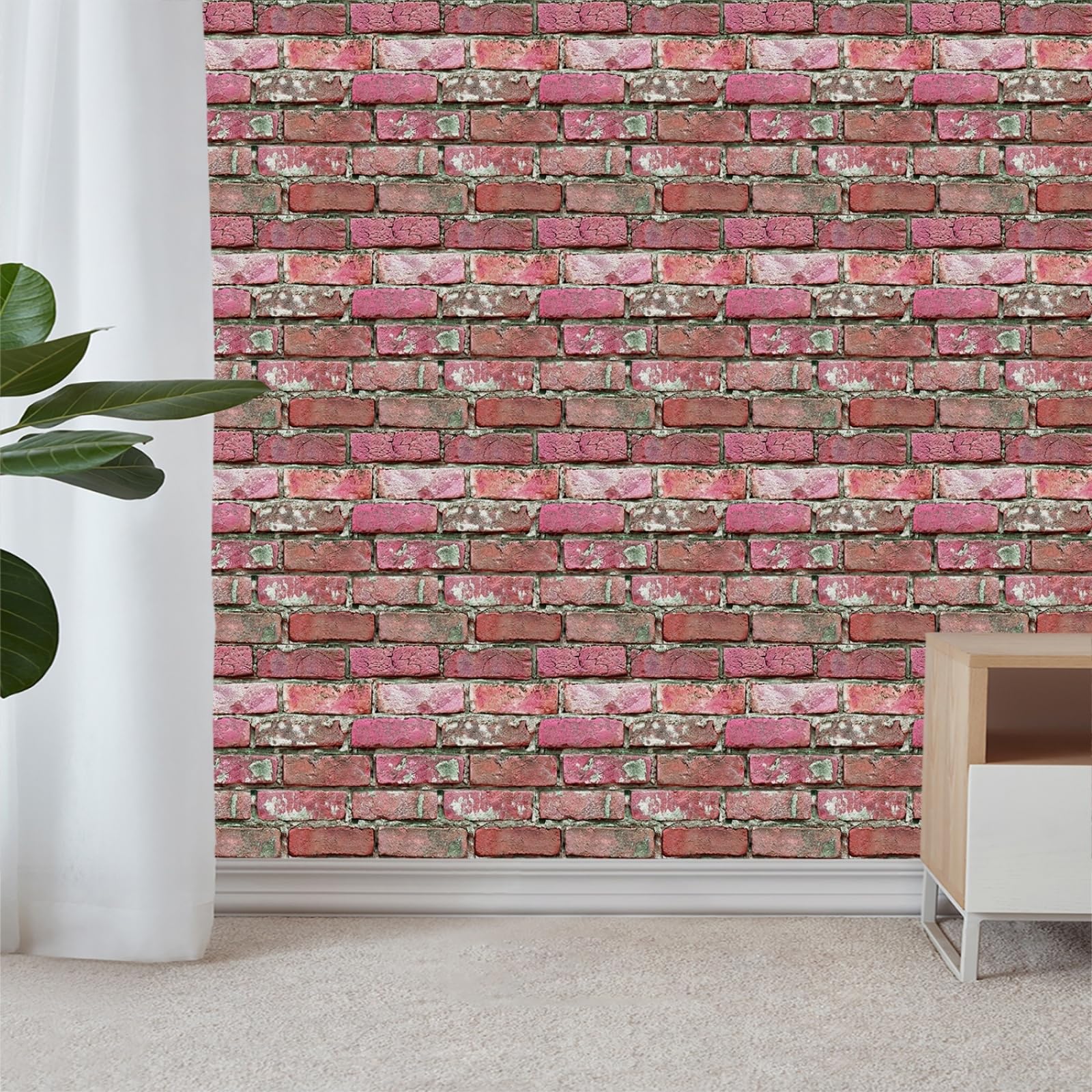 Stick on Kitchen Tiles 27x27 cm Pink Red Bricks Peel and Wall Waterproof PVC for Fireplace Surround Furniture Decoration Tile Stickers Backsplash 20 Pcs