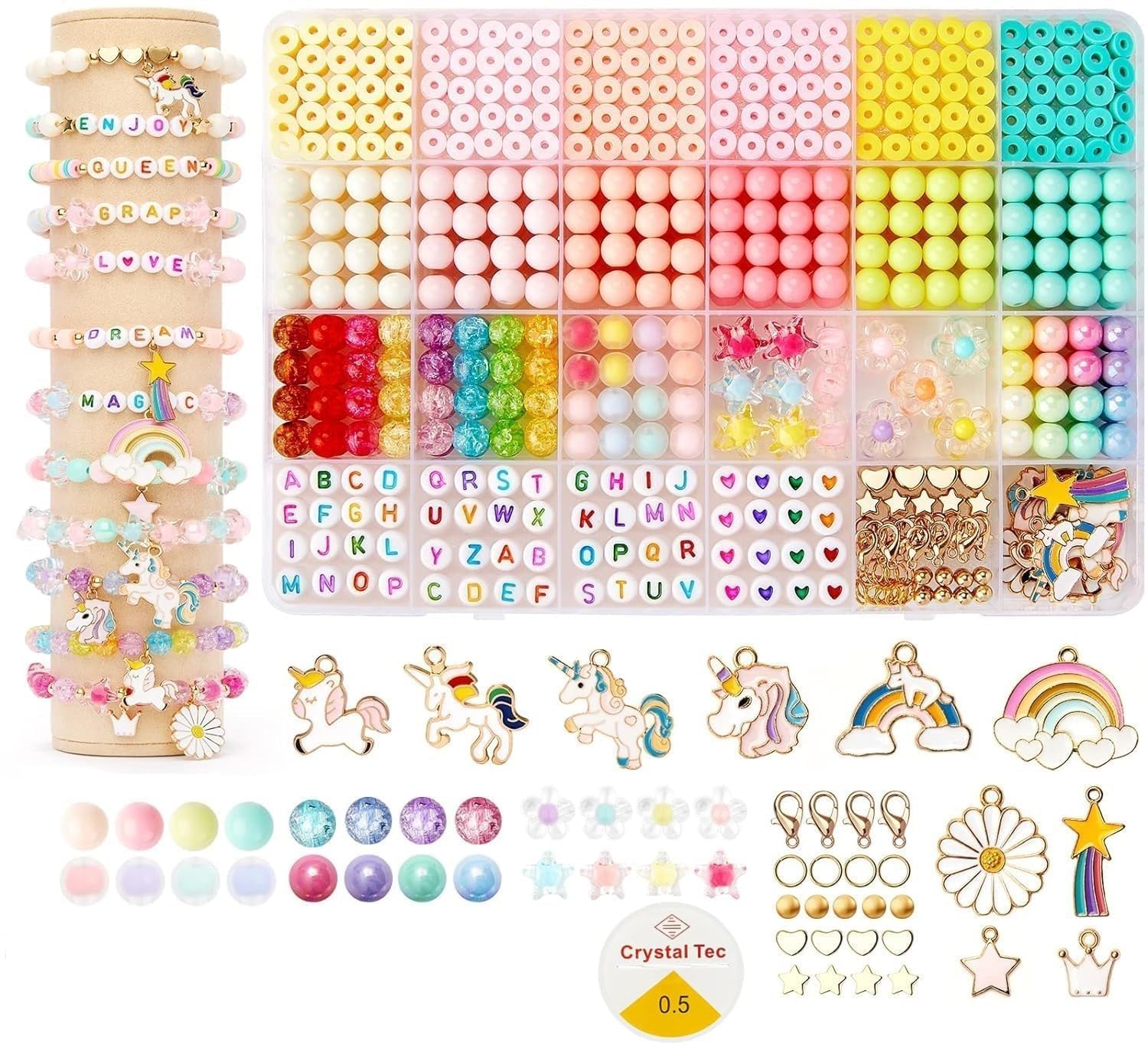DIY Plastic Beads for Kids Crafts Children's Jewelry Making Kit, Clay Beads for Jewellery Making Kit, Kids Girls Macaron Color Beads for Bracelet Making