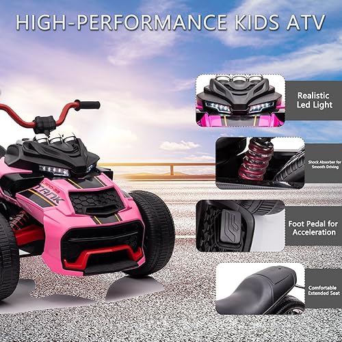 Miniatura 3 de ATV de 24 V para niños, juguete eléctrico con batería para niños y niñas con velocidades altas y bajas, motocicleta de 3 ruedas para niños con luz