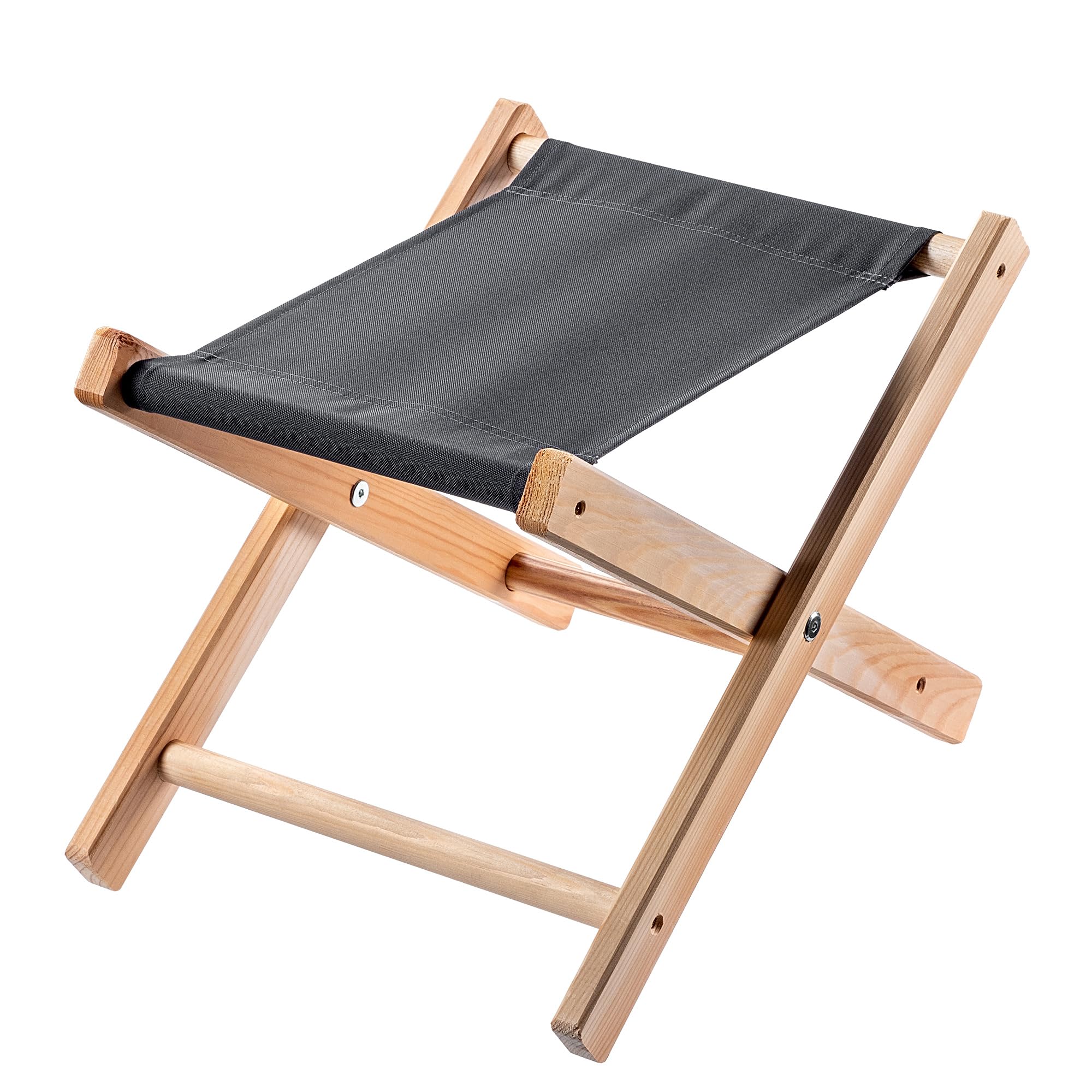 KADAX Taboret składany drewniany 31x31cm czarny, udźwig 100 kg, stabilna konstrukcja, do ogrodu, balkonu, tarasu i na kemping