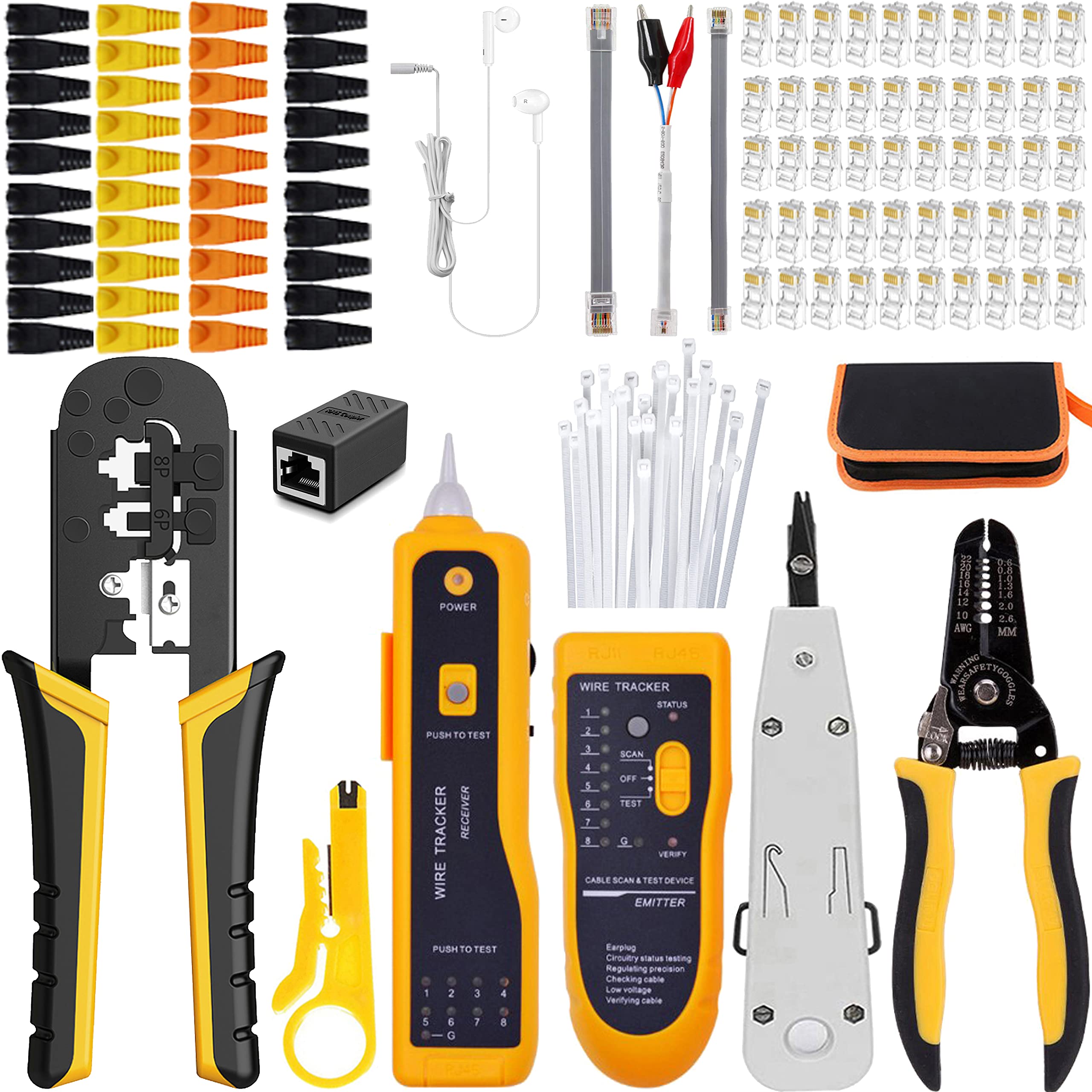 LUBEIN Crimpset CAT5/CAT6 Ethernet Crimp Tool Kit für RJ45/RJ11/RJ12/6P/4P/8P, Netzwerk Crimper Stripper Cutter, Wartung LAN Kabel Zange Tester Reparatur Werkzeug Set (Blau)