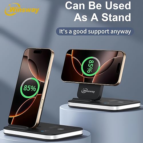 Miniatura 7 de Cargador inalámbrico de carga con luz nocturna, soporte plegable 4 en 1, soporte de cargador para múltiples dispositivos para Apple - iPhone 17 16