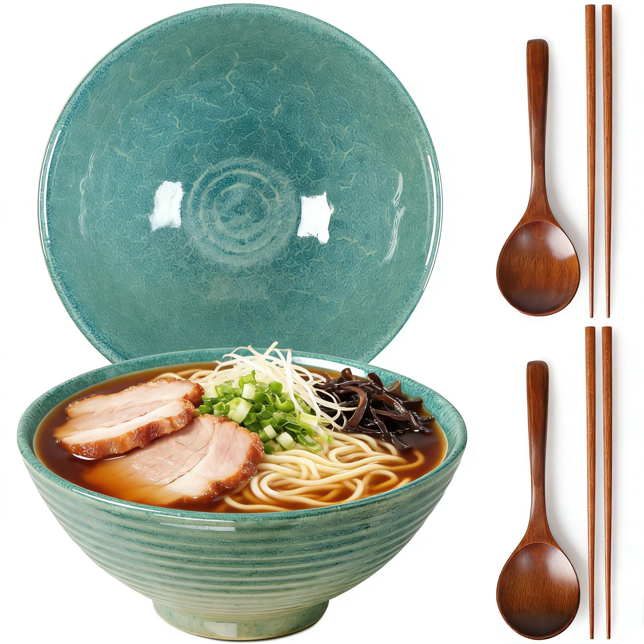 Zhonleemy Ceramic Ramen Bowl Set of 2 Large Salad Soup Ramen Serving Bowls