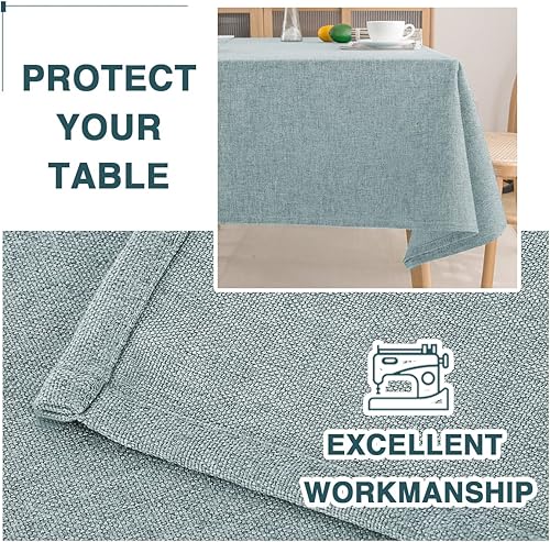 Miniatura 5 de FantasDecor Mantel rectangular con textura de lino, impermeable, a prueba de derrames, sin arrugas, rectangular, para comedor y uso al aire libre,