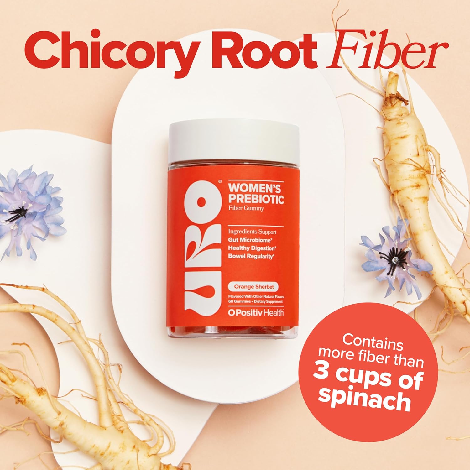 O Positiv URO Fiber Gummies for Adults, 60 Count (Pack of 1) - Prebiotic Chicory Root Inulin Fiber Supplement - Daily Gummy Fiber for Digestive Gut Health - Non-GMO, Vegan & Cruelty-Free - Image 5